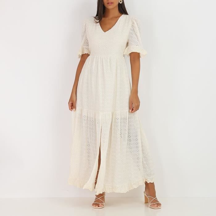 ROBE FEMME DÉBARDEUR longue viscose jaune broderies boutons Taille 40 EUR 6,00 - FR