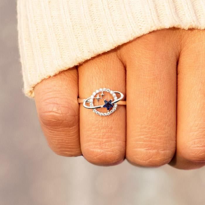 Bague speciale Star Planet Stars Bague etoile et Lune en Argent Sterling 925 avec Zircon cubique La Vie est Une Bague Planet bleu Achat Vente bague anneau Bague