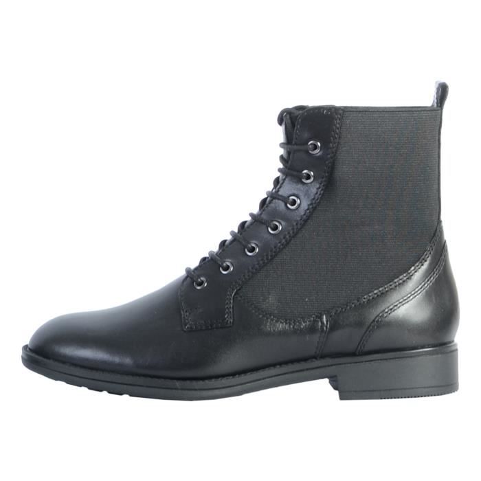 Bottines Geox Jaylon en cuir noir pour femme Lacets ronds et