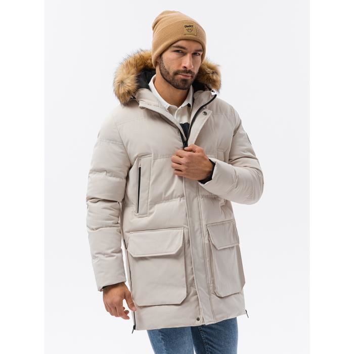 Blouson d hiver parka matelassee avec capuche Ombre Pour Homme Ecru