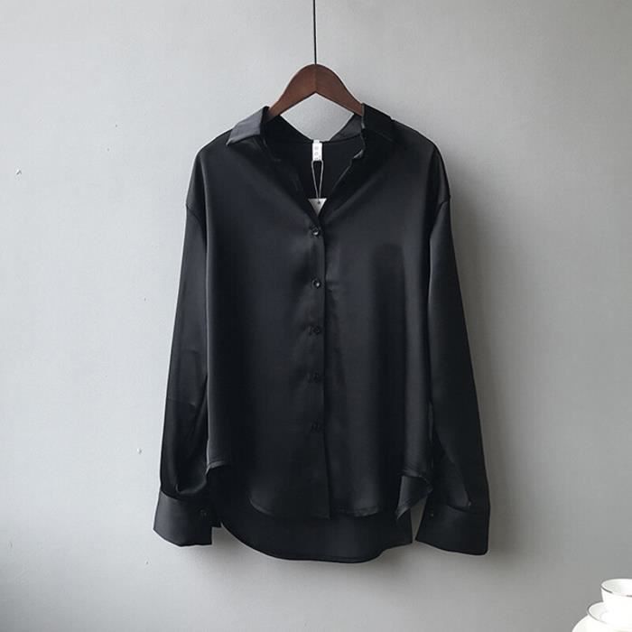 Zeagoo Chemisier en satin pour femme - Col en V - Manches longues - Élégant - En satin - Décontracté - Manches longues - Chemise d'affaires, Noir , S Zeagoo Chemisier en satin pour femme - Col en V - Manches longues - Élégant - En satin - Décontracté - Manches longues - Chemise d'affaires, Noir , S