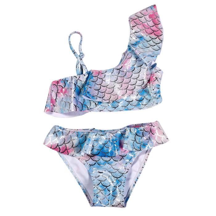 Maillot De Bain Fille 2 Pièces Tankini Anti-UV - Short De Bain + Haut Sans Manches 3-14 Ans