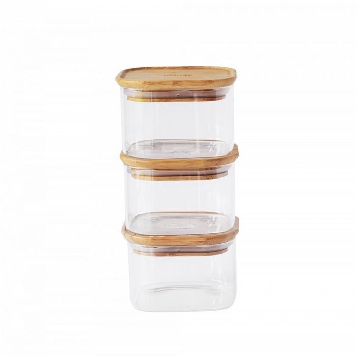 LOT DE 3 BOITES CARRES EN VERRE AVEC COUVERCLE EN BAMBOU 3 X 500 ML - PEBBLY LOT DE 3 BOITES CARRES EN VERRE AVEC COUVERCLE EN BAMBOU 3 X 500 ML - PEBBLY