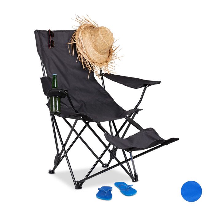 Relaxdays Chaise de camping pliante repose-pieds porte-boissons 120 kg fauteuil pliable pêche - 4052025929312