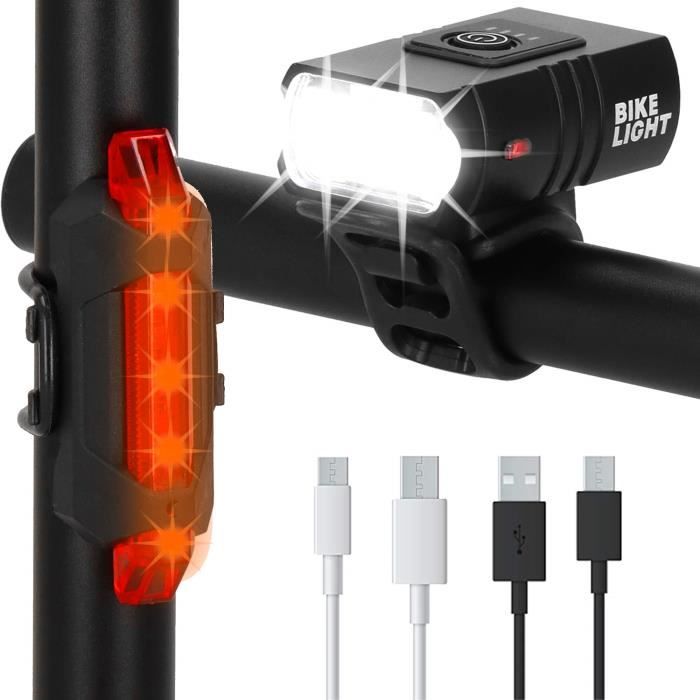 Kit d'éclairage pour vélo SPRINGOS® - Avant et arrière - Rechargeable par USB - Noir