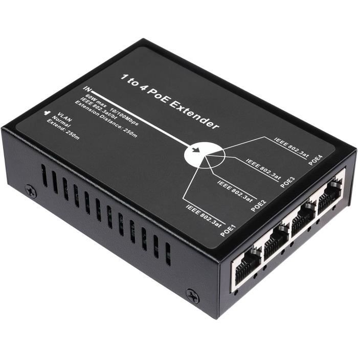 Revotech Metal 60W 4 Port Poe Extender, Mode 3 Disponibles, 1 in 4 Out ...