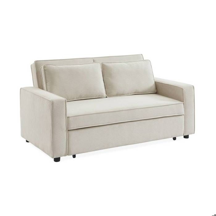 sweeek Canapé convertible 2 places blanc crème velours côtelé banquette lit CHILL sweeek Canapé convertible 2 places blanc crème velours côtelé banquette lit CHILL