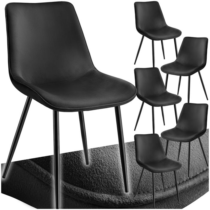 Chaise - TECTAKE - Lot de 6 fauteuils MONROE aspect velours et ergonomique pieds en acier noir 48 x 59 x 825 cm - Noir