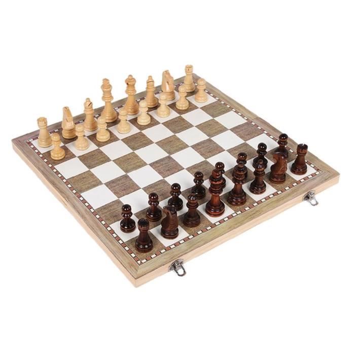 Jeu D’échecs 3 En 1 Bois Réversible – Échiquier Et Dames, Portable Pliable, Pour Famille, Débutants, Voyage