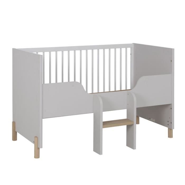 Lit Bebe Evolutif Bois Gris Clair Blanc Tresor L 150 X L 75 X H 91 Cdiscount Maison