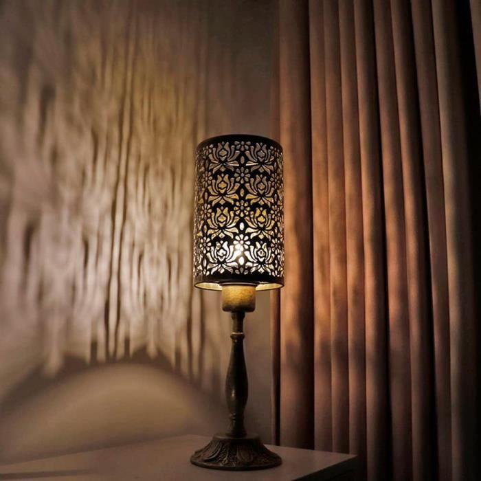 LQWELL Lampe De Table Rétro Vintage - Métal Blanc Et Or, Abat-jour Tissu Beige - Douille E14 - 19x16x47 Cm - Sans Ampoule
