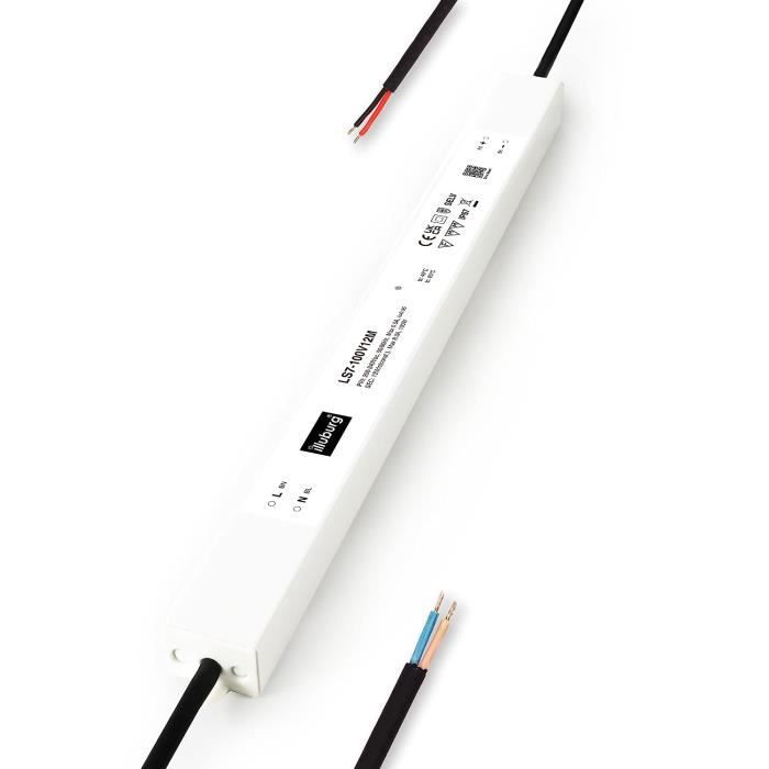 Transformateur LED étanche IP67 36W - Convertisseur 90-250V Vers 12V DC