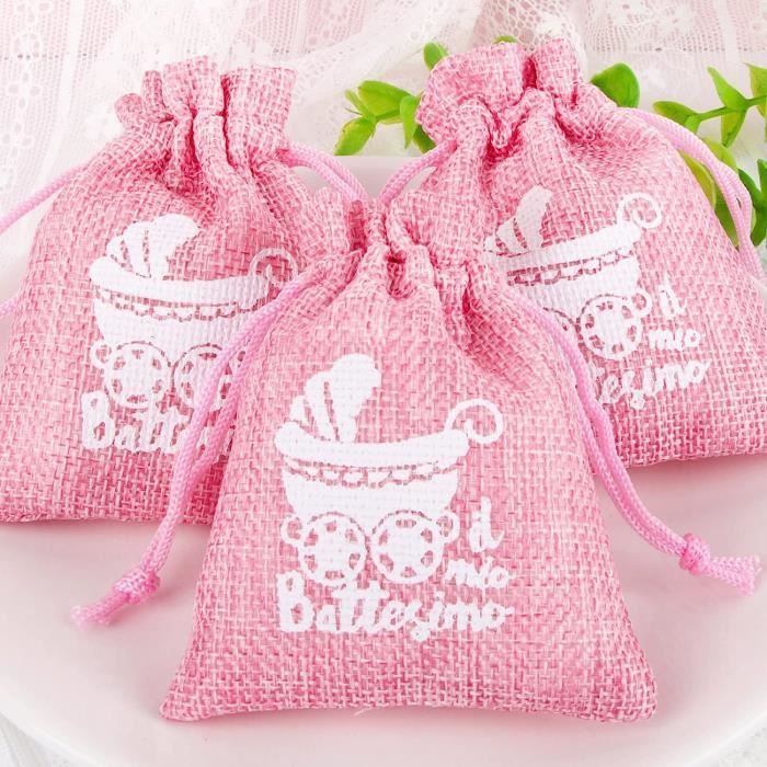 24Pcs Sachet Dragée Jute Pochette Mon Baptême Il Mio Battesimo 8X10Cm