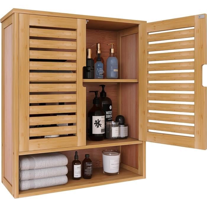 Meuble Salle De Bain Bambou Sur Pied - Armoire De Rangement 4 Niveaux - Design Compact Et Naturel