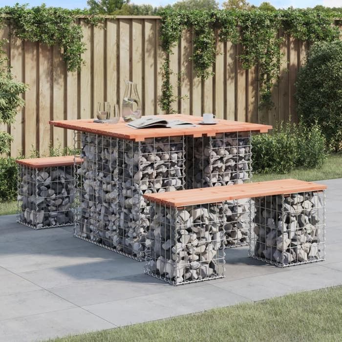 Vidaxl Table de jardin Gabion Design 100x102x72 cm Bois massif Douglas 834369 Marron - vue 2