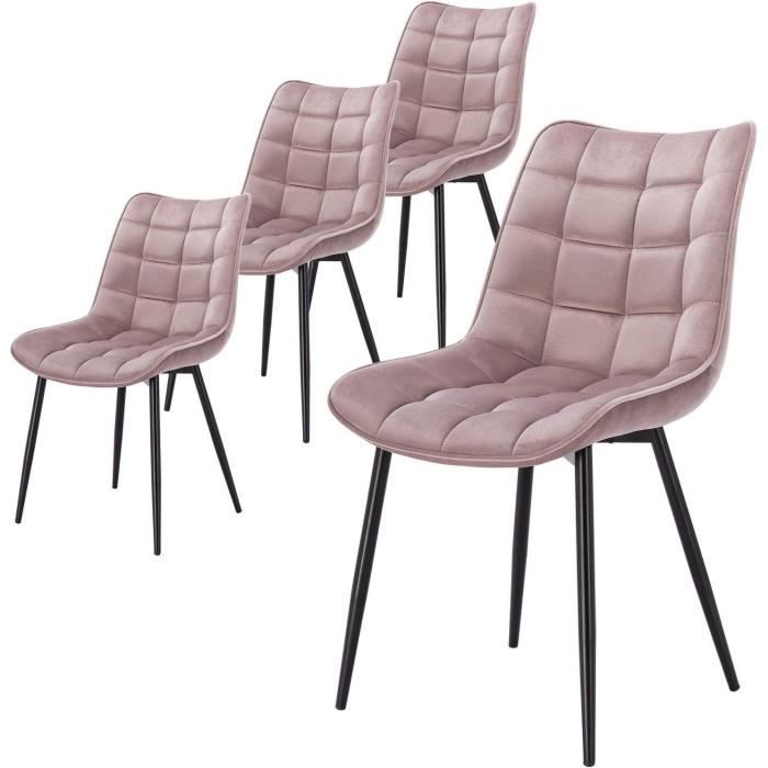 WOLTU Lot de 4 Chaises de salle à manger Chaise de cuisine scandinaves en velours Pieds en métal Rose W0ATT0092-4
