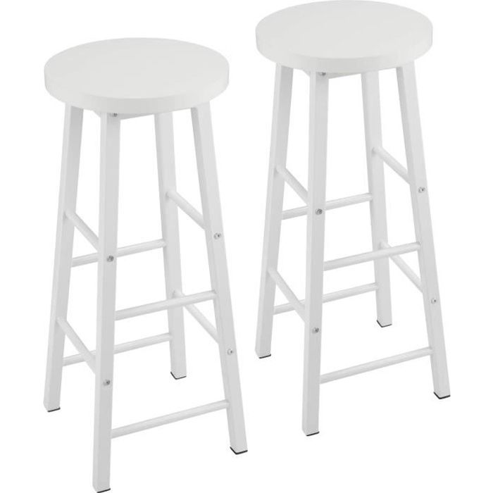 WOLTU Lot de 2 Tabourets de Bar-Bistrot Tabouret de cuisine Chaise de salle à manger Structure en métal Siège en MDF Blanc