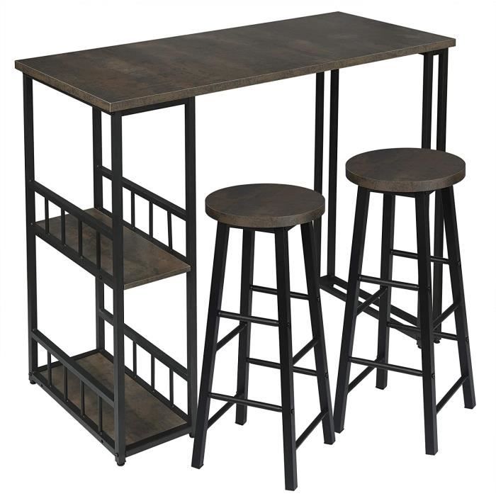 2 X tabourets de Bar en MDF et m/étal,Ensemble de Meuble Industriel de Salle /à Manger 120x40x100cm Or+Blanc BT17gdws+BH130gdws-2 WOLTU 1 X Table de Bar