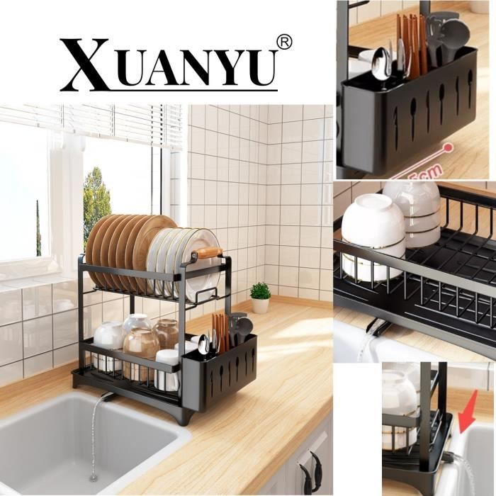 Meuble à épices - XUANYU - Egoutoire vaisselle cuisine 2 niveaux - Noir - Acier au carbone