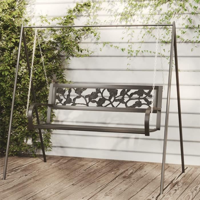 tip - bancs de jardin - balancelle de jardin 125 cm acier et plastique noir - yosoo - dx15027