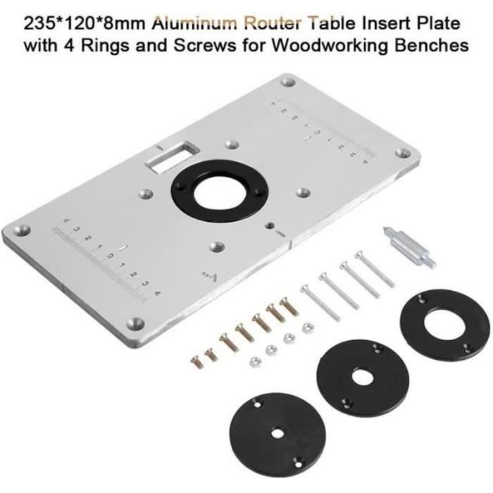 Plaque d'insertion de table de routeur en aluminium 235 * 120 * 8mm avec 4 anneaux et vis pour bancs de menuiserie