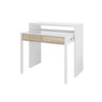 Table console Billings - DMORA - Bureau avec plateau extensible - Blanc et Chêne-1