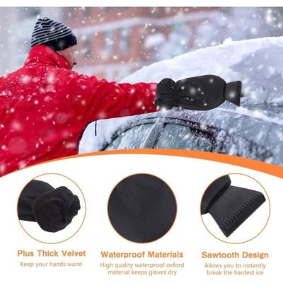 Gants Grattoir à Glace - Griffe D'Ours Avec Grattoir Intégré - Gants Chauds D'Hiver Pour Dégivrage Voiture - 12
