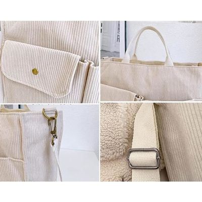Sac à Main Velours Côtelé Femme - Grand Sac Bandoulière Pliable Avec Poches Multiples