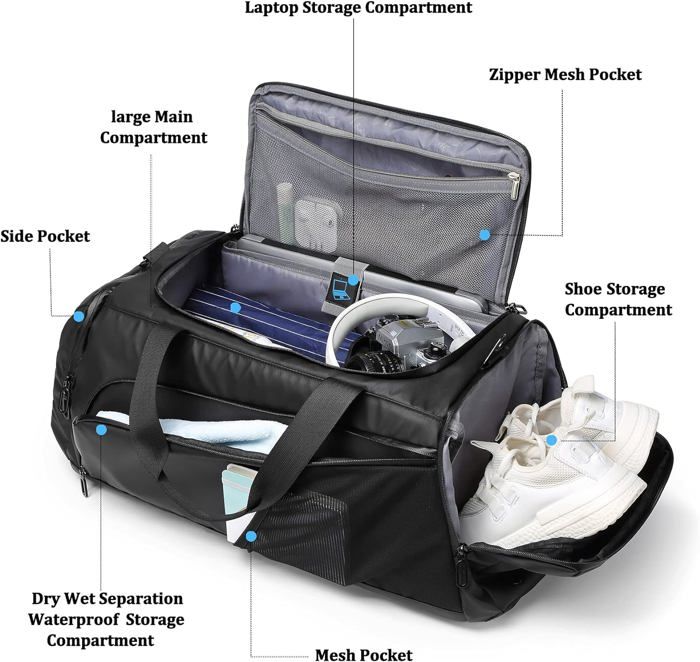 Sac De Sport HYCOPROT 35L étanche – Compartiment à Chaussures, Poche Humide/sèche, Pliable, Idéal Gym, Voyage, Week-end