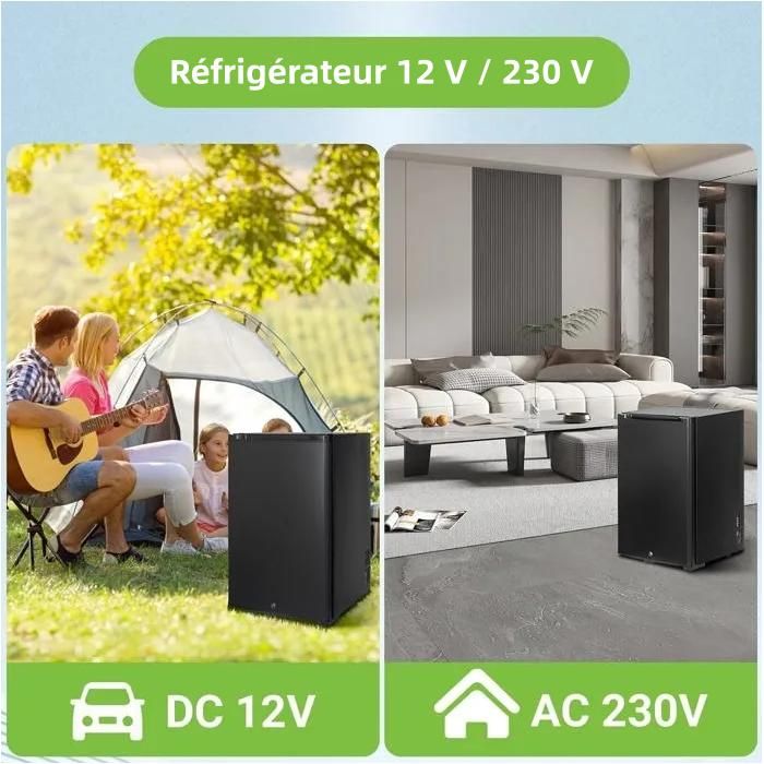 Frigo 12V/220V 50L - Réfrigérateur Silencieux Pour Camping-car, Voiture, Bureau, 0-10°C
