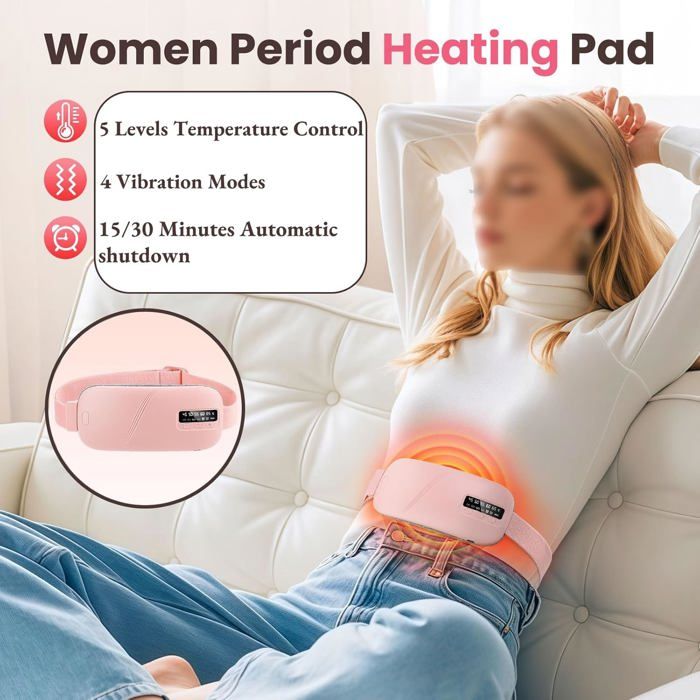 Slimpal Ceinture Chauffante Menstruelle Rose Pêche - Coussin Chauffant Électrique Grande Taille, 4 Modes Chaleur + Vibration, Soulagement Douleurs Règles