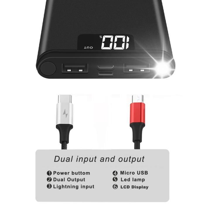 DIRUNOU®50000mAh Batterie Externe Chargeur Portable D'alimentation Lampe De  Poche LED USB à 2 Ports Pour HUAWEI, Iphone (Noir) - Cdiscount Téléphonie