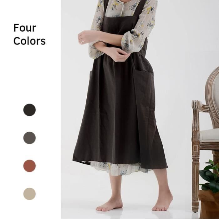 Tablier de cuisine Robe tablier de Style coreen en coton et en lin grands boutons reglables en forme de boutons Type A Cdiscount Maison