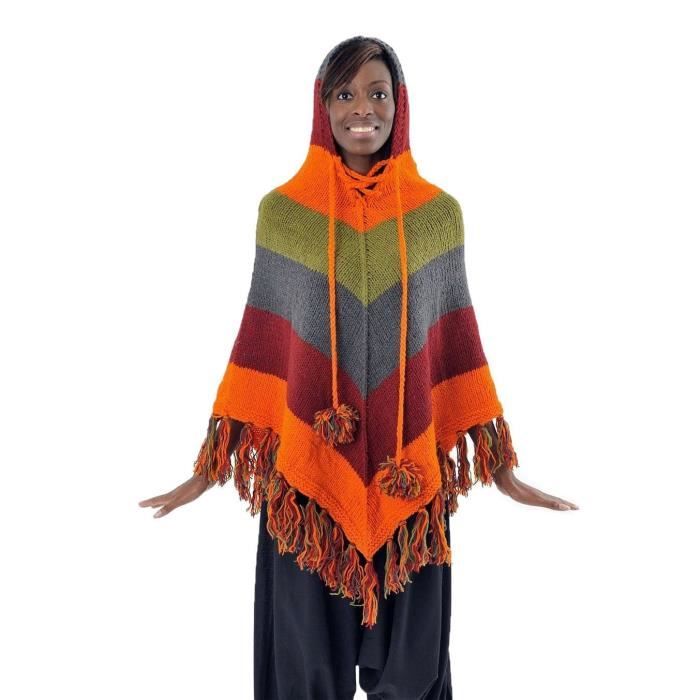 Fantazia Accessoires ethniques Poncho pure laine douce du Nepal multicolore Cdiscount Pret a Porter