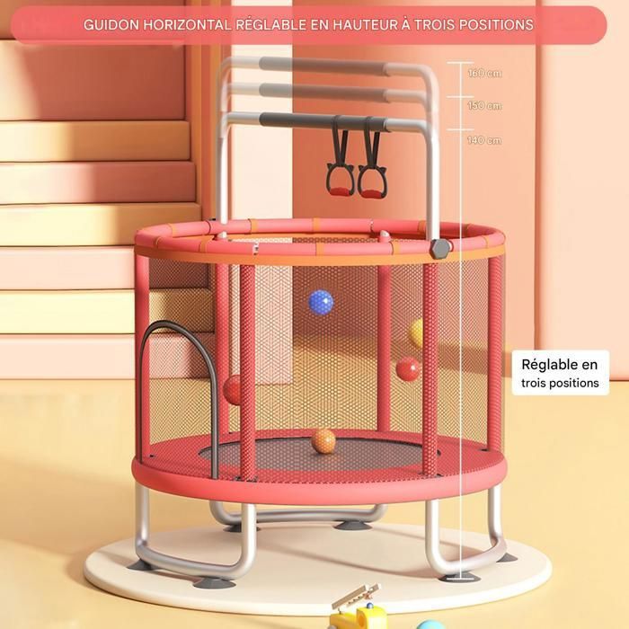 Trampoline Enfant 140 Cm Avec Filet 360° Et Barres Ajustables – Intérieur/extérieur, Cadeau Idéal