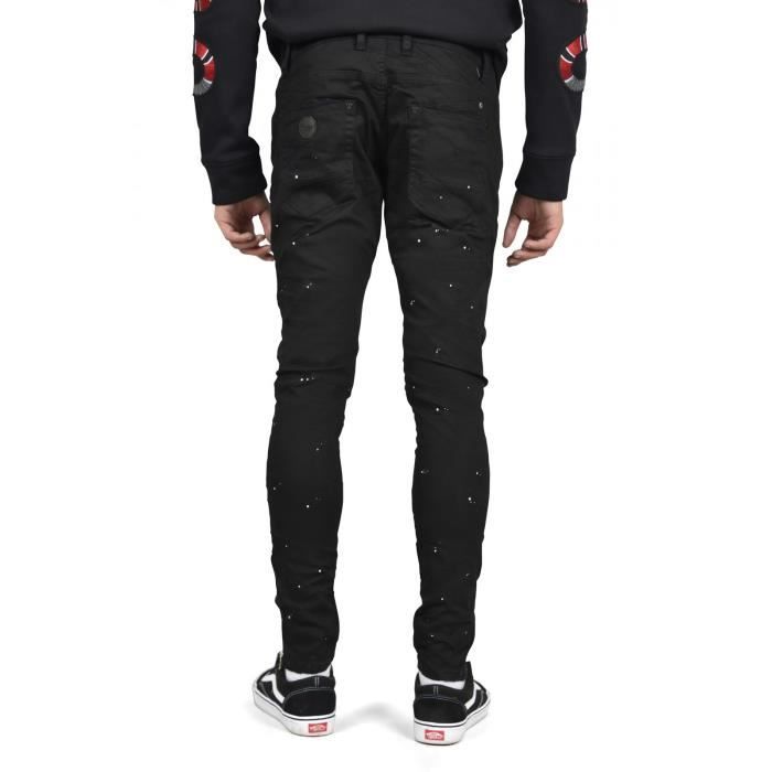 Jean Skinny Destroy Effet Taches de Peinture PROJECT X PARIS Homme Noir