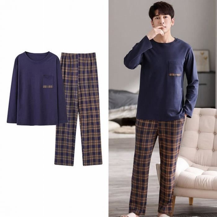 pièces Pyjama homme Coton Long -Sleeved T -Shirt pantalon