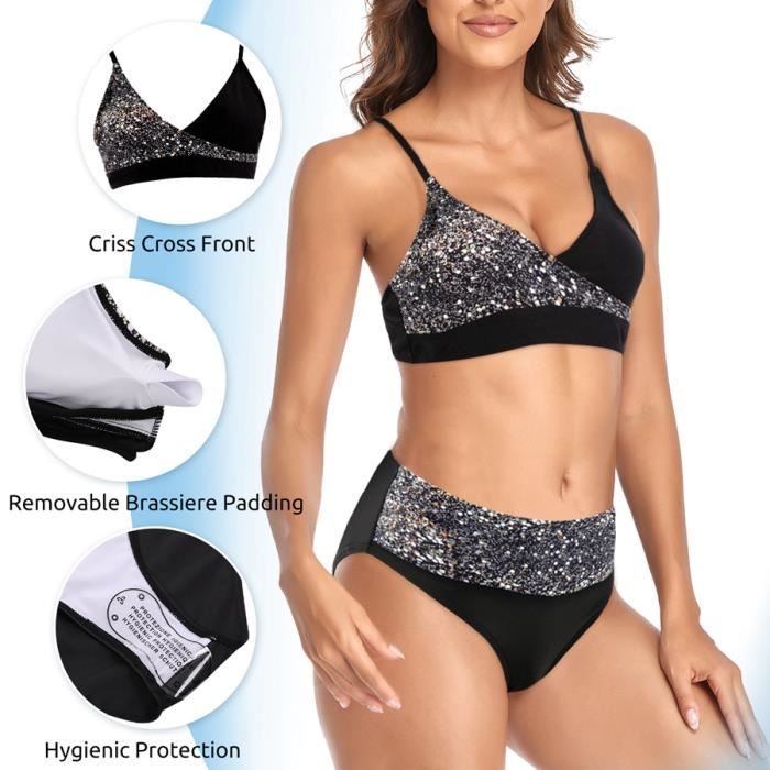 CUPSHE Femme Bikini Torsadé Taille Haute Ensemble Bikini Col V Élégant Maillots De Bain 2 Pièces