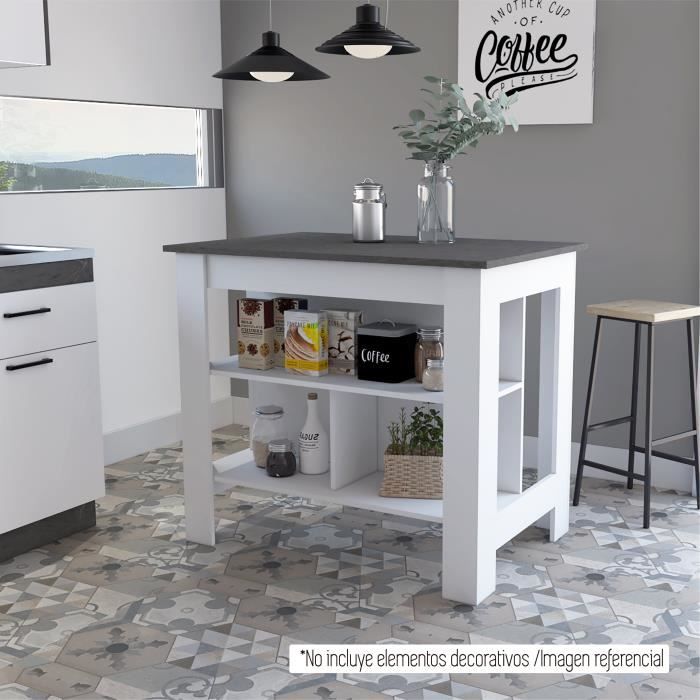 Îlot Central Cuisine Marbre Blanc 120x60x90,5 Cm - 3 Tiroirs Silencieux + 3 Portes - Espace Bar Intégré - Meuble Rangement Salon/salle à Manger