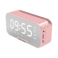 Nouveau miroir réveil Bluetooth petit haut-parleur téléphone portable voix FM réveil bureau audio peut afficher la température rose-2