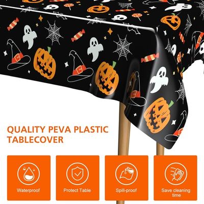 Nappe Halloween 137x274 Cm - Motifs Citrouille, Toile D'araignée, Chauve-souris - Plastique PEVA, Facile à Nettoyer