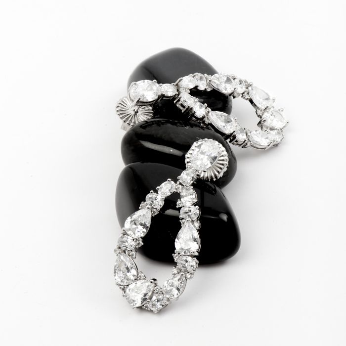 Boucles D'oreilles Femme En Argent Plaqué Rhodium Fin 925 Avec Oxyde De Zirconium Rouge - Neufes Avec étiquettes