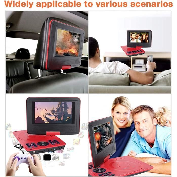 Mini Lecteur DVD Portable de 6,8 '', avec écran Panoramique LCD HD Pivotant  à 270 °, Prise en Charge de la Carte USB/SD/Sync TV et de Plusieurs