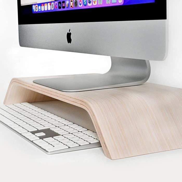 Porte écran d'ordinateur en bois pour surélever à 5'' hauteur. Améliore  confort cervical pour télé-travail, bureau & maison.