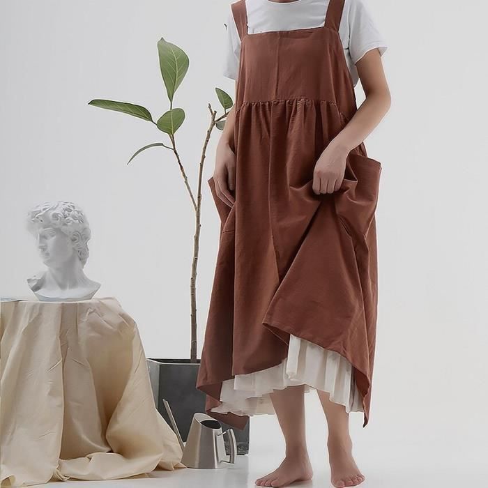 Tablier de cuisine Robe tablier de Style coreen en coton et en lin grands boutons reglables en forme de boutons Type A Cdiscount Maison