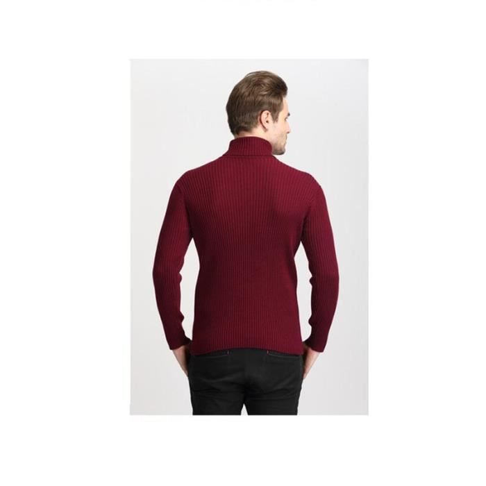 Homme Sous Pull Col Roule Slim Fit en Tricote Automne Hiver Pullover Stretch Couleur Unie Rouge Cdiscount Pret a Porter