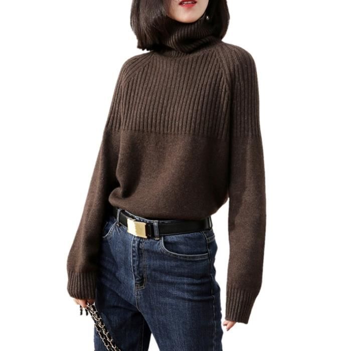 PULL,Pull à Col Roulé En Coton Pour Femme, Style Coréen, Slim, Tricot