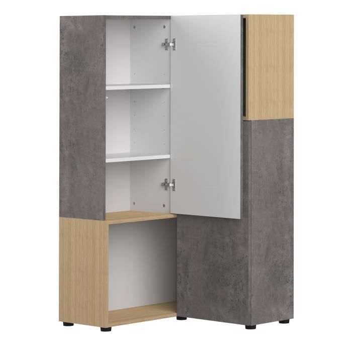 Meuble de rangement ANGLE Béton et Chêne clair 73,6 X 139,2 Temahome