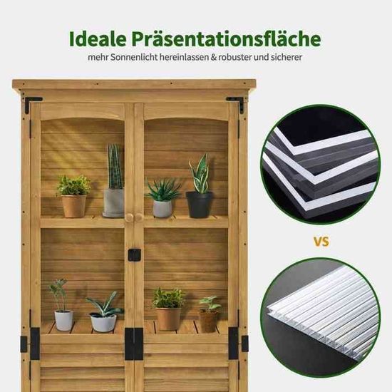 Armoire De Jardin En Bois Sapin - 59x127x168 Cm - Toit Bitumé - Porte à Persiennes - Résistante Aux Intempéries