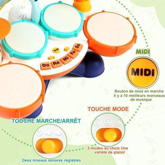 Subtail – Tambour Ours 10 En 1 – Instrument Musique Bébé – Dès 3 Ans – Certifié CE